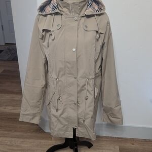 Stylish Beige Hooded Trench Coat